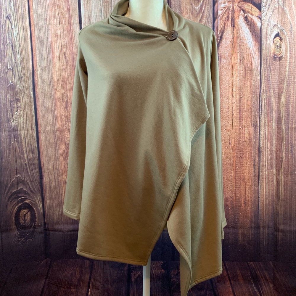 Bobeau Tan One Button Wrap Cardigan Sweater